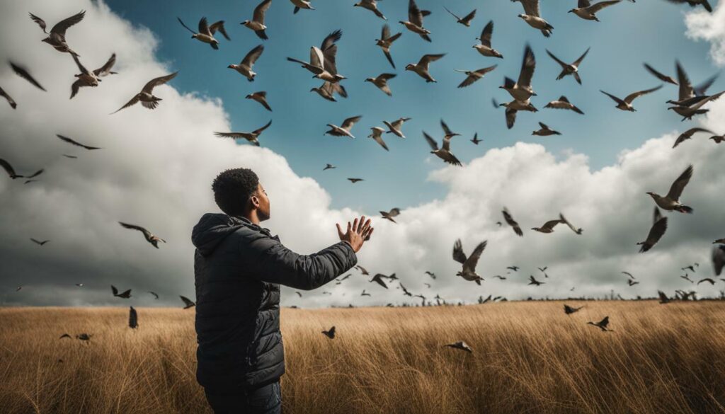 Bird flying into a person