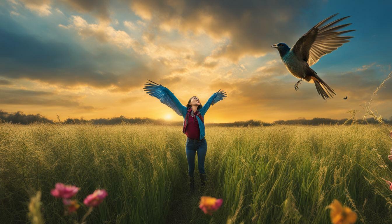 bird flying into person symbolism