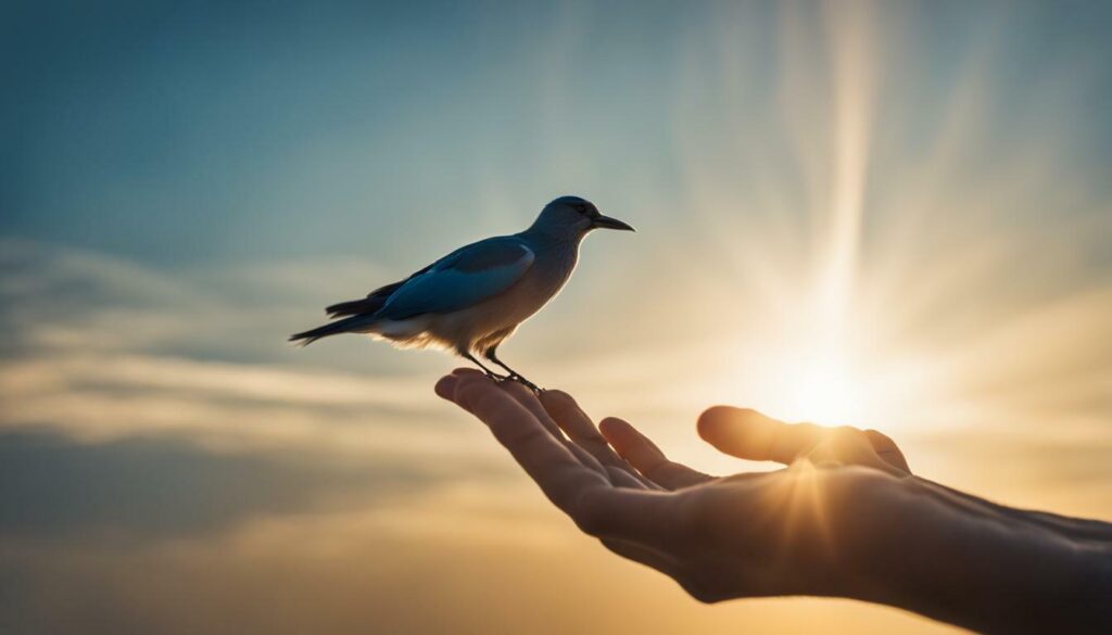 bird landing on hand